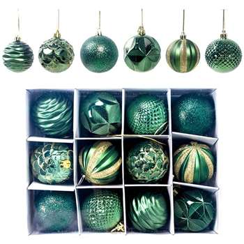 Shatterproof Christmas Tree Baubles, 12pcs, Green (H6 x W6cm)