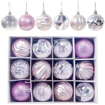 Shatterproof Christmas Tree Baubles, 12pcs, Pink (H6 x W6cm)