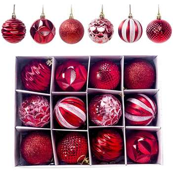 Shatterproof Christmas Tree Baubles, 12pcs, Red (H6 x W6cm)