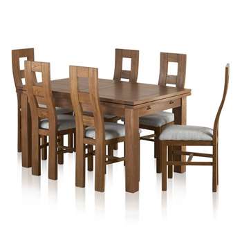 Sherwood Solid Oak Dining Set - 4ft 7 inches Extending Table with 6 Wave (H78 x W140 x D90cm)