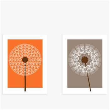 Simon C Page - Dandelion Clocks Unframed Prints, Set of 2, 40 x 30cm, Orange/Mushroom (H40 x W30cm)