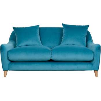 Slouch 2 Seater Blue Velvet Sofa (H84 x W182 x D107cm)