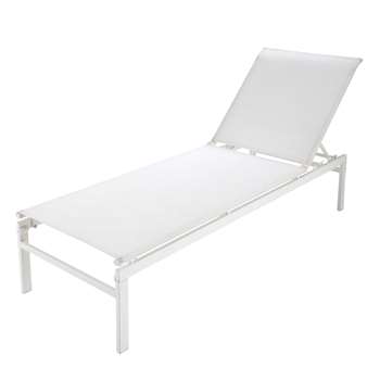 SOLAR Metal and textilene sunlounger in white (36 x 191cm)