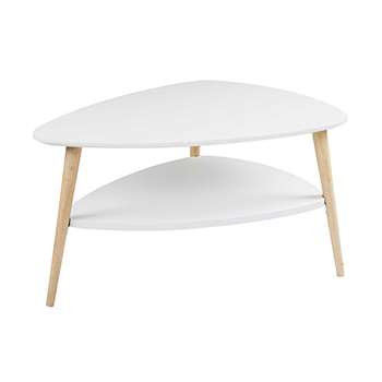 SPRING White and rubber wood coffee table (50 x 82cm)