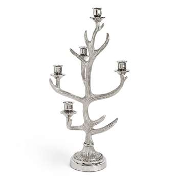 Standing Antler Dinner Candle Holder, Silver (51 x 20cm)