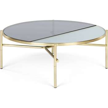 Stanley Coffee Table, Smoked Rippled Glass and Brass (H35 x W90 x D90cm)
