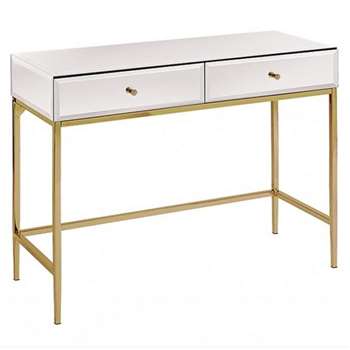 Stiletto Toughened White Glass and Brass Console Table (H80 x W100 x D40cm)