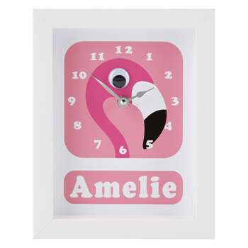 Stripey Cats Personalised Flamingo Pink Framed Clock, Pink (H23 x W18 x D3.5cm)