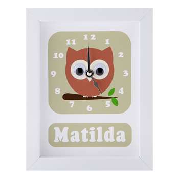 Stripey Cats Personalised Osbert Owl Framed Clock, Green (H23 x W18 x D3.5cm)