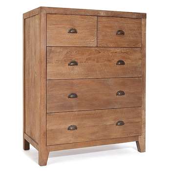 Sumatra Teak 5 Drawer Chest (H125 x W100 x D55cm)