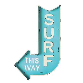 SURF metal arrow wall sign in blue 50 x 80cm