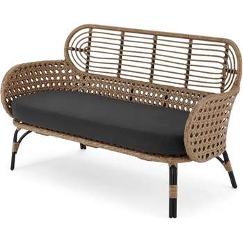 Swara Garden 2 Seater Sofa, Polyrattan and Black (H80 x W141 x D64cm)