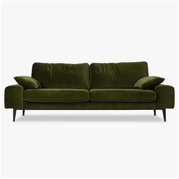 Swoon Editions Tulum Large 3 Seater Sofa, Dark Leg, Fern Velvet (H82 x W234 x D93cm)