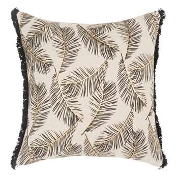 SYNEA Beige Cotton Cushion Cover with Leaf Print (H40 x W40cm)