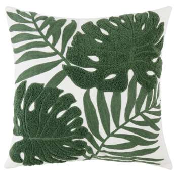 TAMARIS - White Cushion with Raised Green Leaf Design (H45 x W45cm)