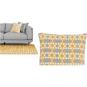 Tesserae 100% Linen Cushion, Ash Grey and Gold (50 x 50cm)