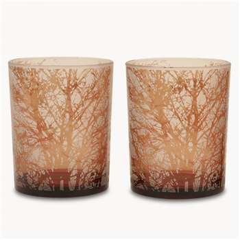 Thornton Set of 2 Tea Lights with Tree Design, Large (18 x 12cm)