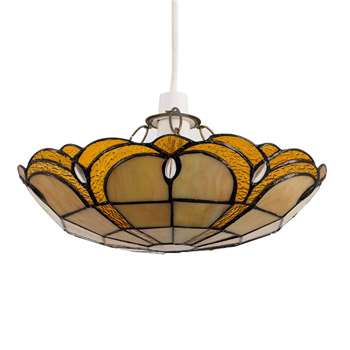 Tiffany Style Amber Jewelled Glass Pendant Light Shade (H8.5 x W35 x D31cm)