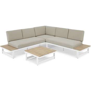 Topa Garden Corner Lounge Set, Acacia Wood and White (H85 x W251 x D251cm)