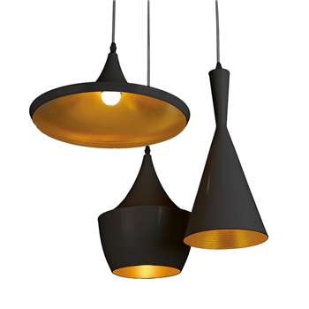 Triple shade pendant black and gold (145cm Drop)