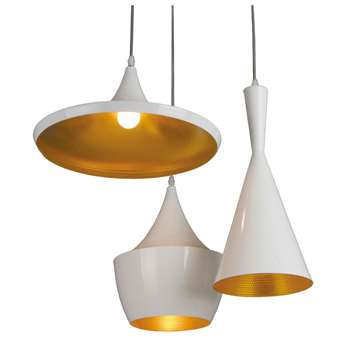 Triple shade pendant white and gold (145cm Drop)