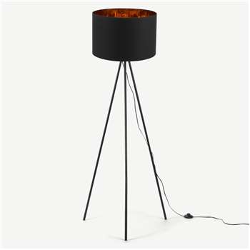 Tris Tripod Floor Lamp, Matt Black and Copper (H152 x W61 x D61cm)