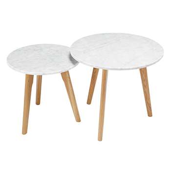 TWINS 2-piece marble and oak nest of tables (45 x 50cm)