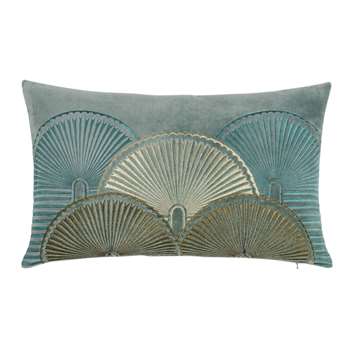 VERMDE - Printed Blue and Gold Cotton Cushion Cover (H30 x W50cm)