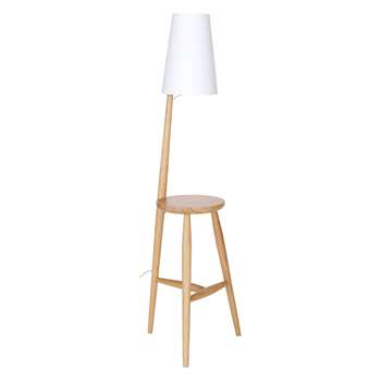 Wallace Oak floor lamp and table with white shade (Width 37cm)