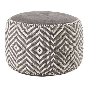 WARM Grey and White Cotton Pouffe (H35 x W50 x D50cm)