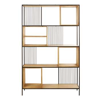 WAYAMPI - Solid Mango Wood and Black Metal Shelving Unit (H200 x W125 x D35cm)