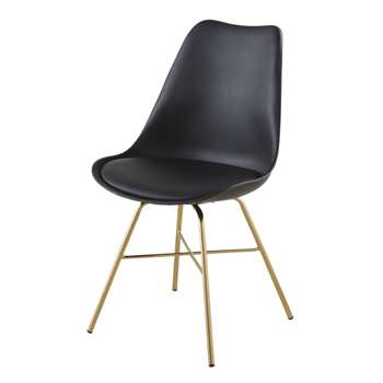 WEMBLEY - Black Chair with Gold Chrome Metal Legs (H85 x W48 x D52.5cm)