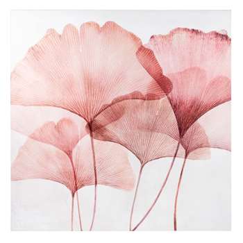 White and Pink Ginkgo Printed Canvas (H75 x W75 x D2.8cm)