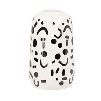 White dolomite vase with black print (H16 x W9.5 x D9.5cm)