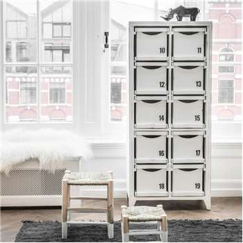 White Storage Cabinet in Mango Wood with Reversible Drawers 160 x 70