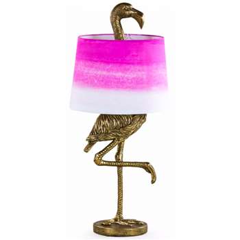 William Francis - Antique Gold Flamingo Table Lamp with Pink and White Shade (H81 x W35.5 x D35.5cm)