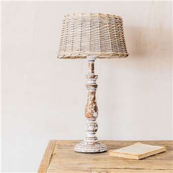 Wooden Lamp with Woven Shade (H45 x W25 x D25cm)