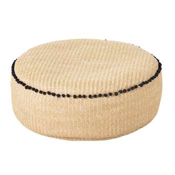Woven Pouffe with Black Pompoms (20 x 65cm)