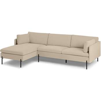 Zarina Left Hand Facing Chaise End Sofa, Stone Corduroy Velvet (H74 x W259 x D161cm)